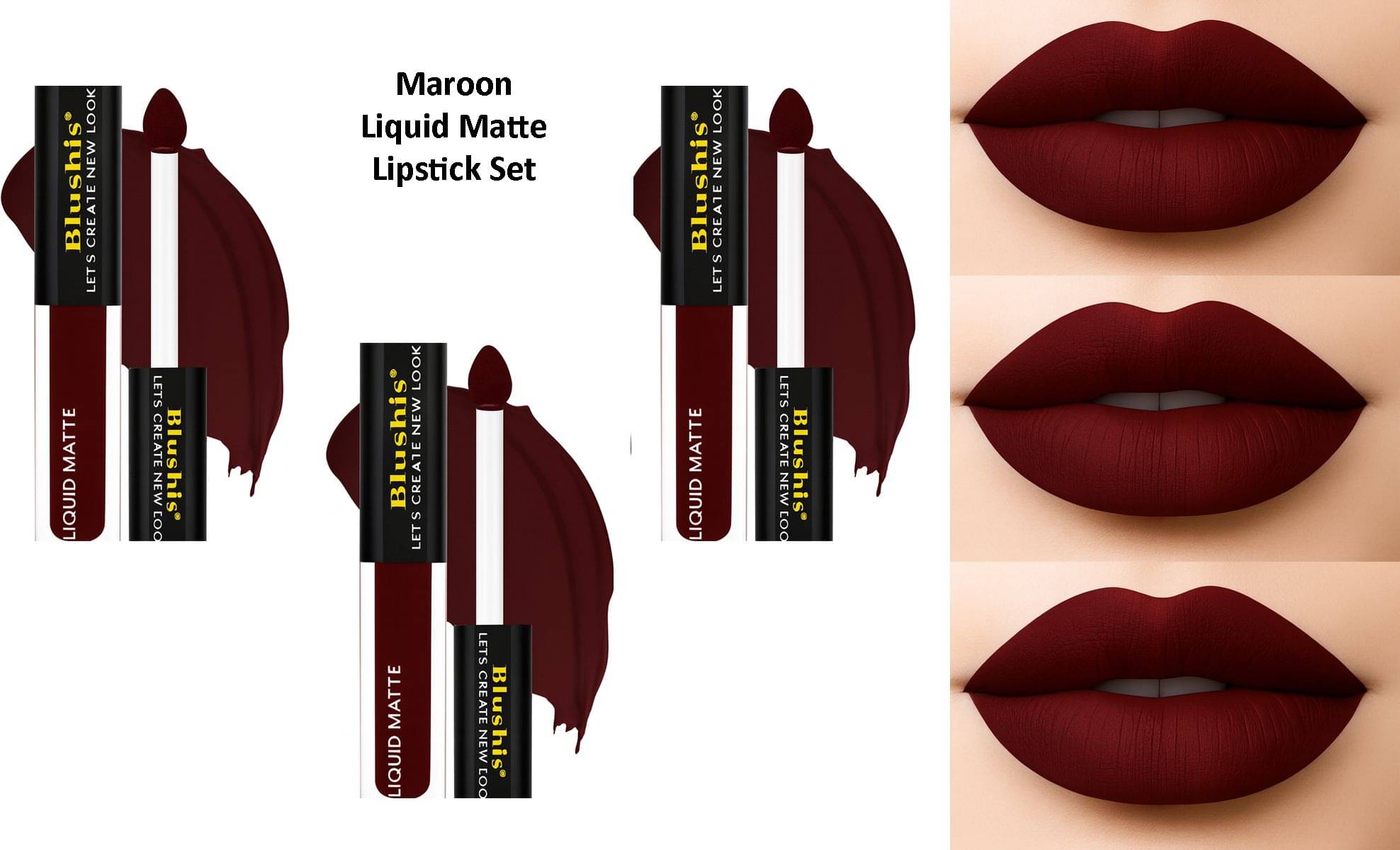     			BLUSHIS Maroon Matte Smudge Free Liquid Lipstick ( Pack of 3 )