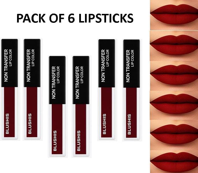     			BLUSHIS Maroon Matte Smudge Free Liquid Lipstick ( Pack of 6 )