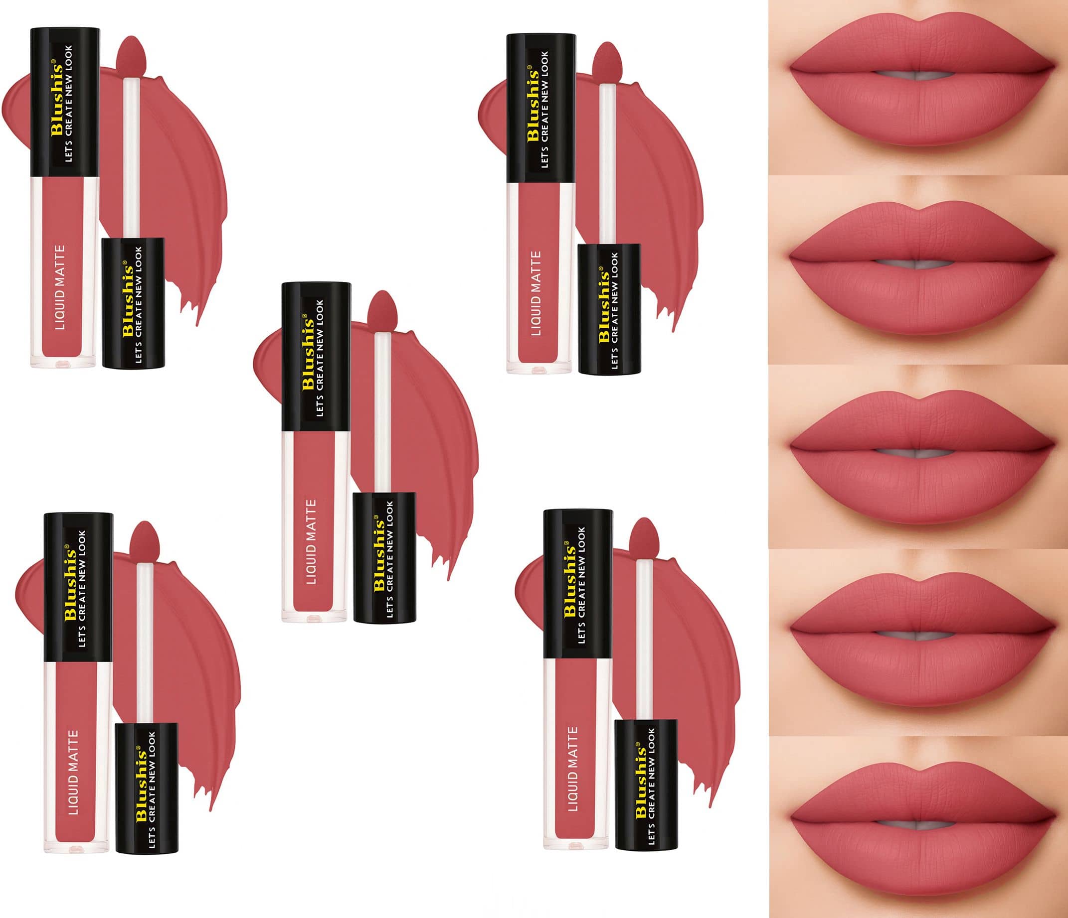 BLUSHIS Nude Matte Smudge Free Liquid Lipstick ( Pack of 5 )