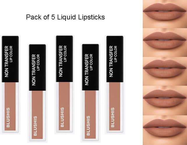 BLUSHIS Nude Matte Smudge Free Liquid Lipstick ( Pack of 5 )