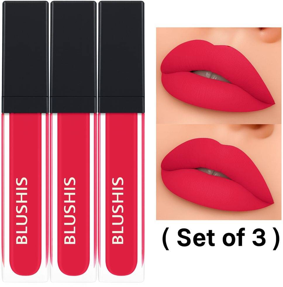     			BLUSHIS Pink Matte Smudge Free Liquid Lipstick ( Pack of 3 )