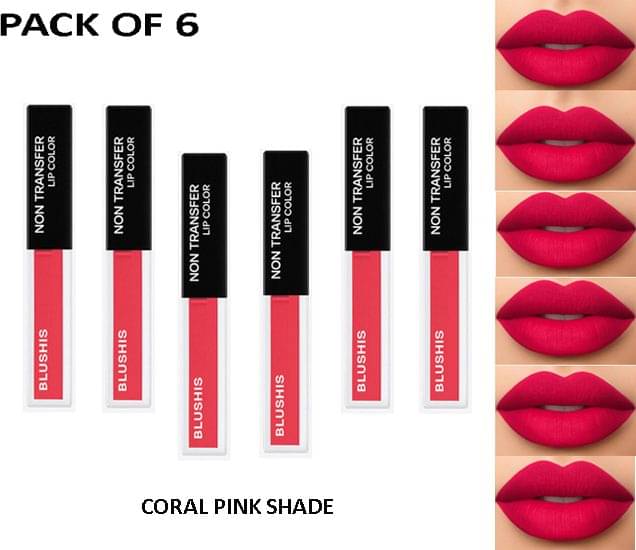     			BLUSHIS Pink Matte Smudge Free Liquid Lipstick ( Pack of 6 )