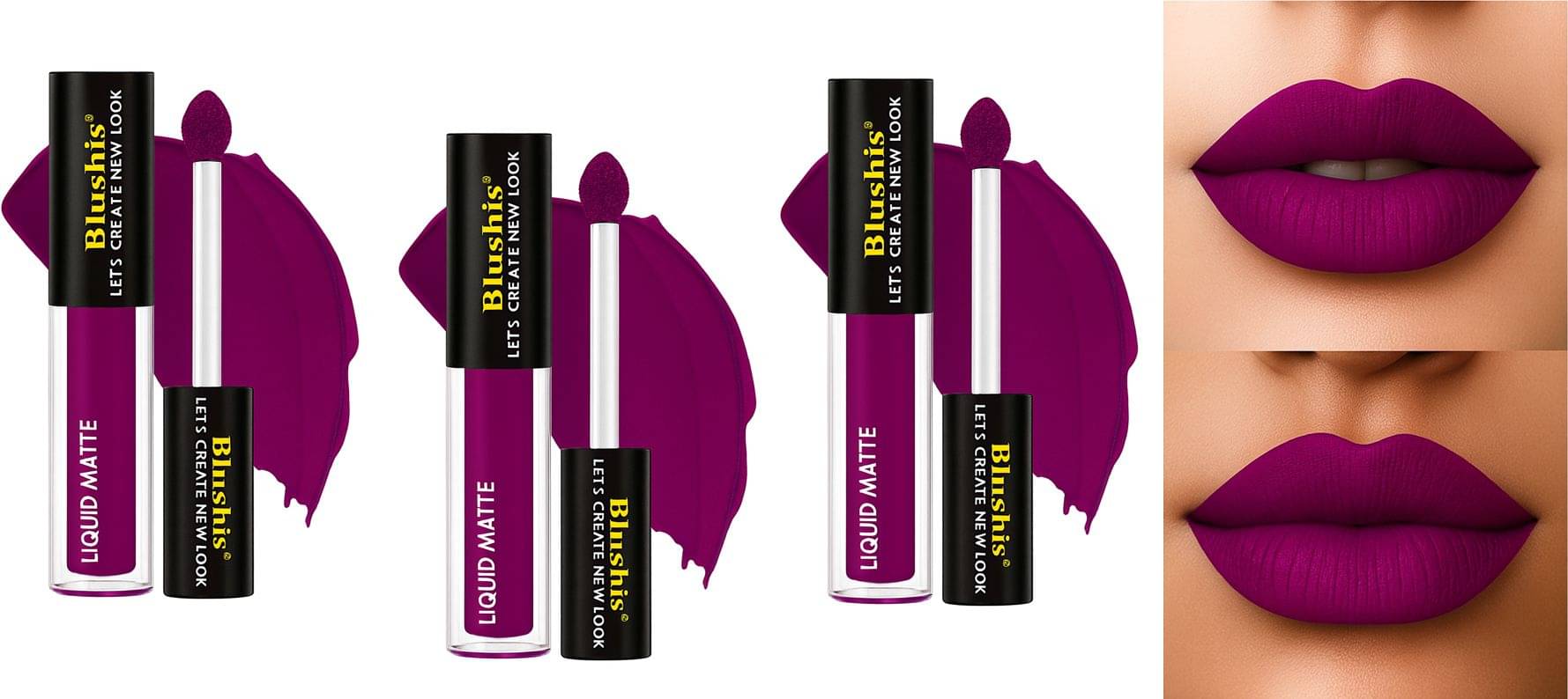     			BLUSHIS Purple Matte Smudge Free Liquid Lipstick ( Pack of 3 )