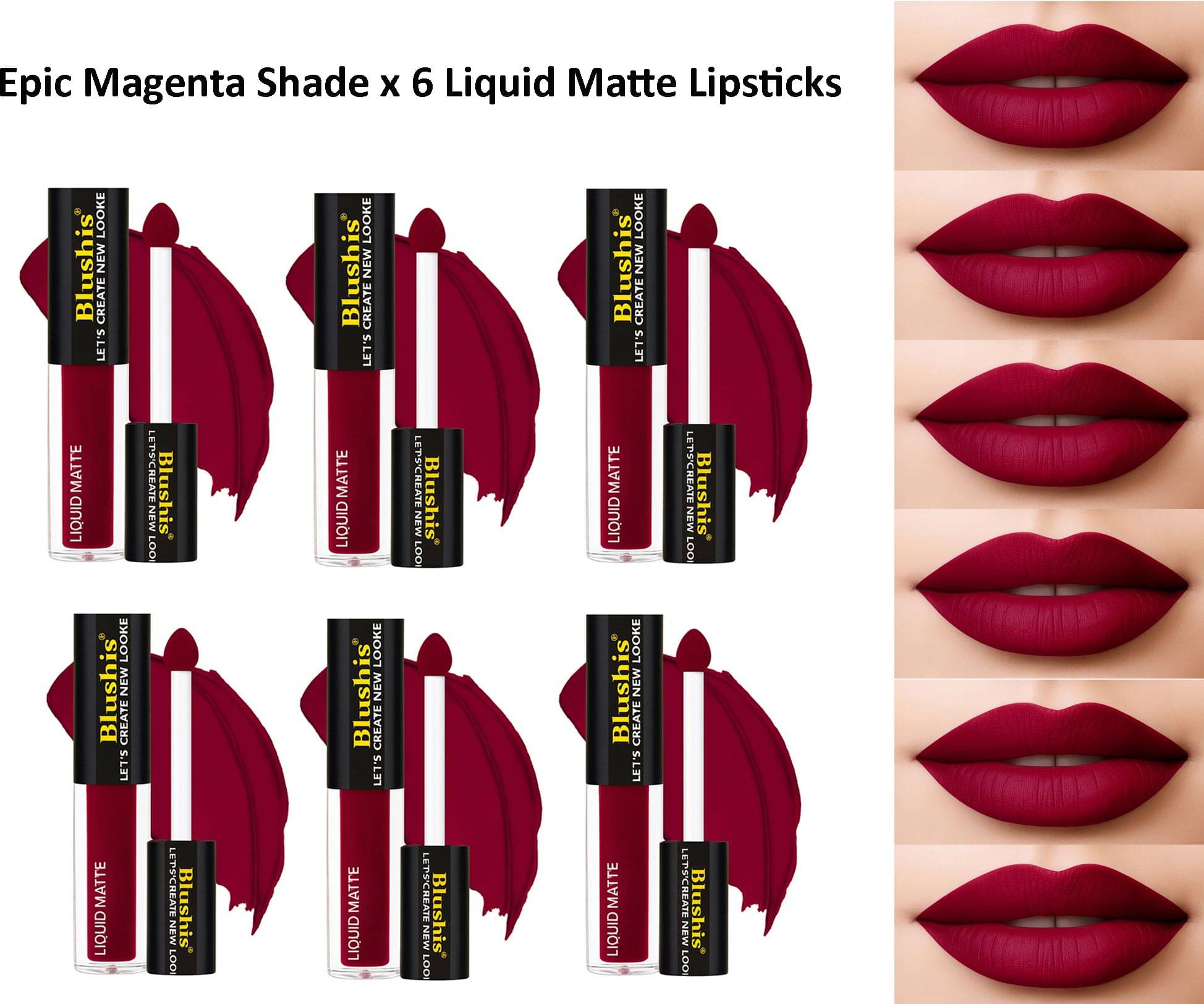     			BLUSHIS Purple Matte Smudge Free Liquid Lipstick ( Pack of 6 )