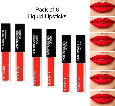     			BLUSHIS Red Matte Smudge Free Liquid Lipstick ( Pack of 6 )