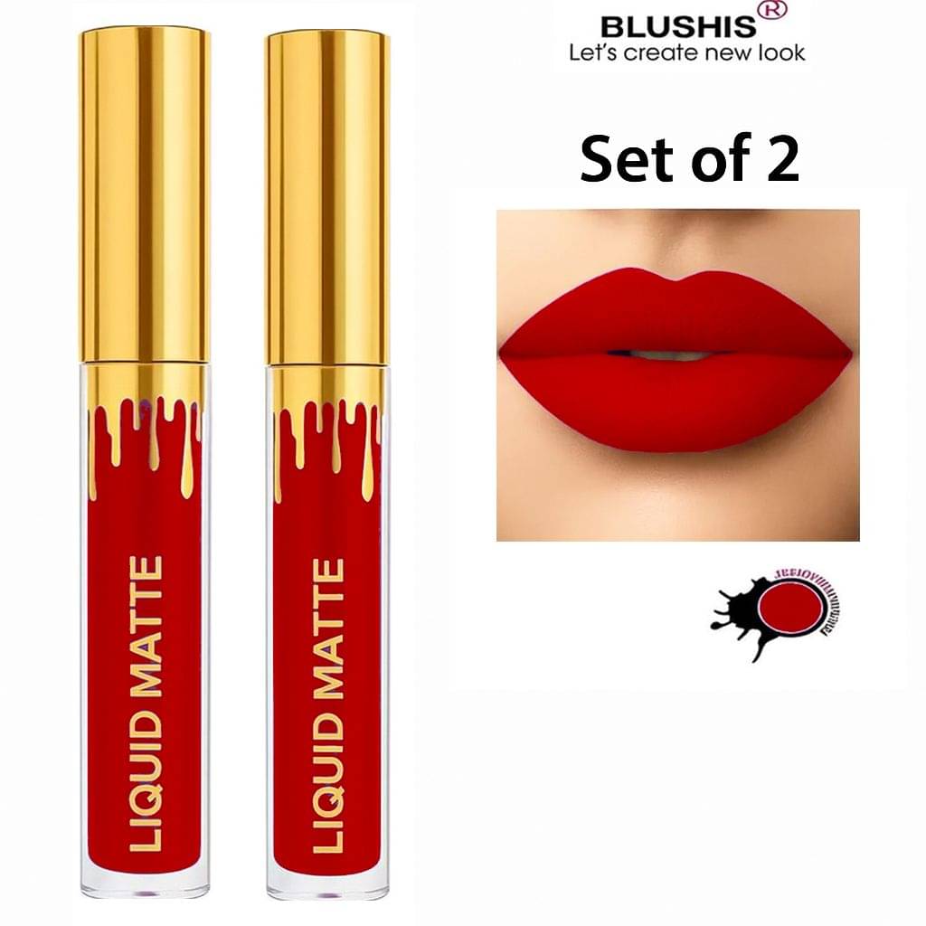     			BLUSHIS Red Matte Smudge Free Liquid Lipstick ( Pack of 2 )