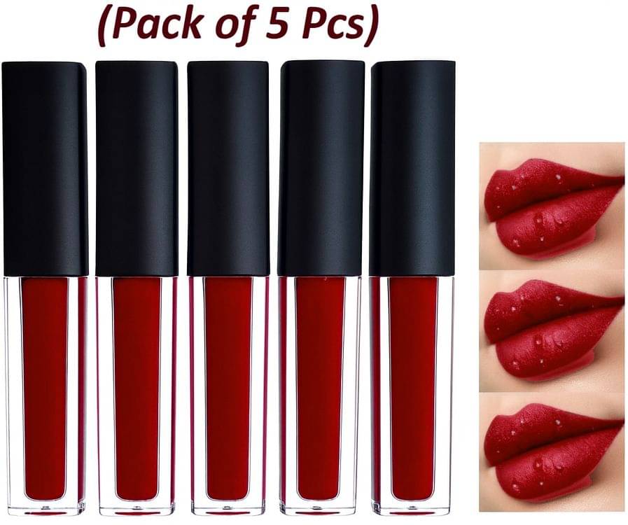     			BLUSHIS Red Matte Smudge Free Liquid Lipstick ( Pack of 5 )