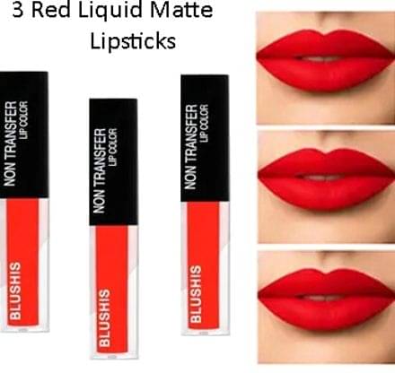     			BLUSHIS Red Matte Smudge Free Liquid Lipstick ( Pack of 3 )