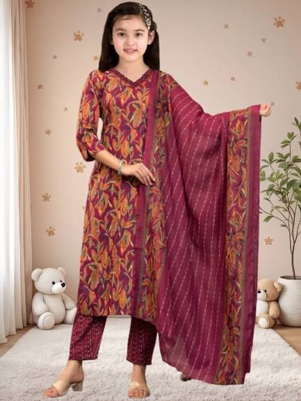     			Bholukart Girls Cotton Blend Kurti with Salwar ( Pack of 1 , Maroon )