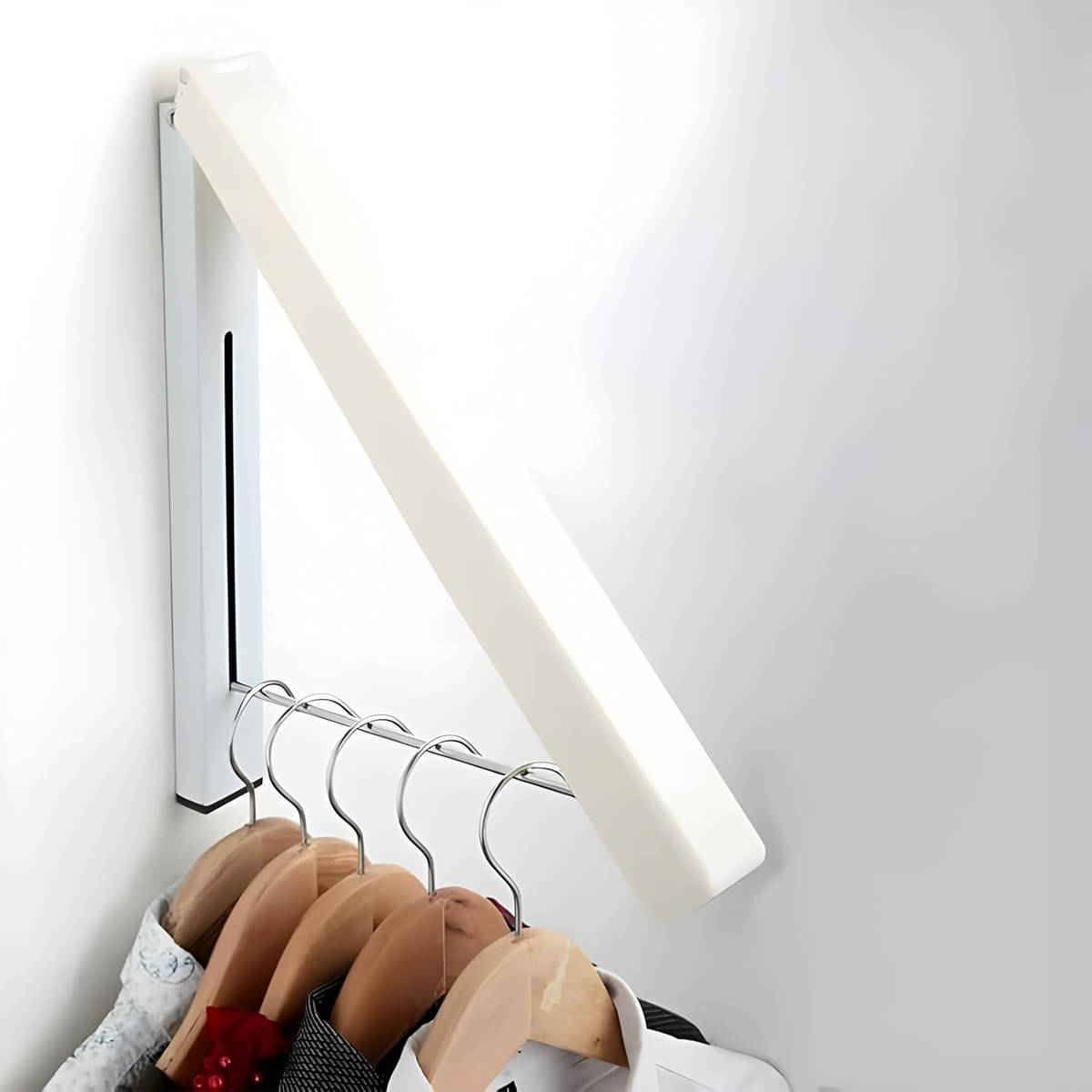     			CRAYLUXE Wall-Mounted Clothes Hanger – Foldable Plastic Rack | Multicolour | Space-Saving Design