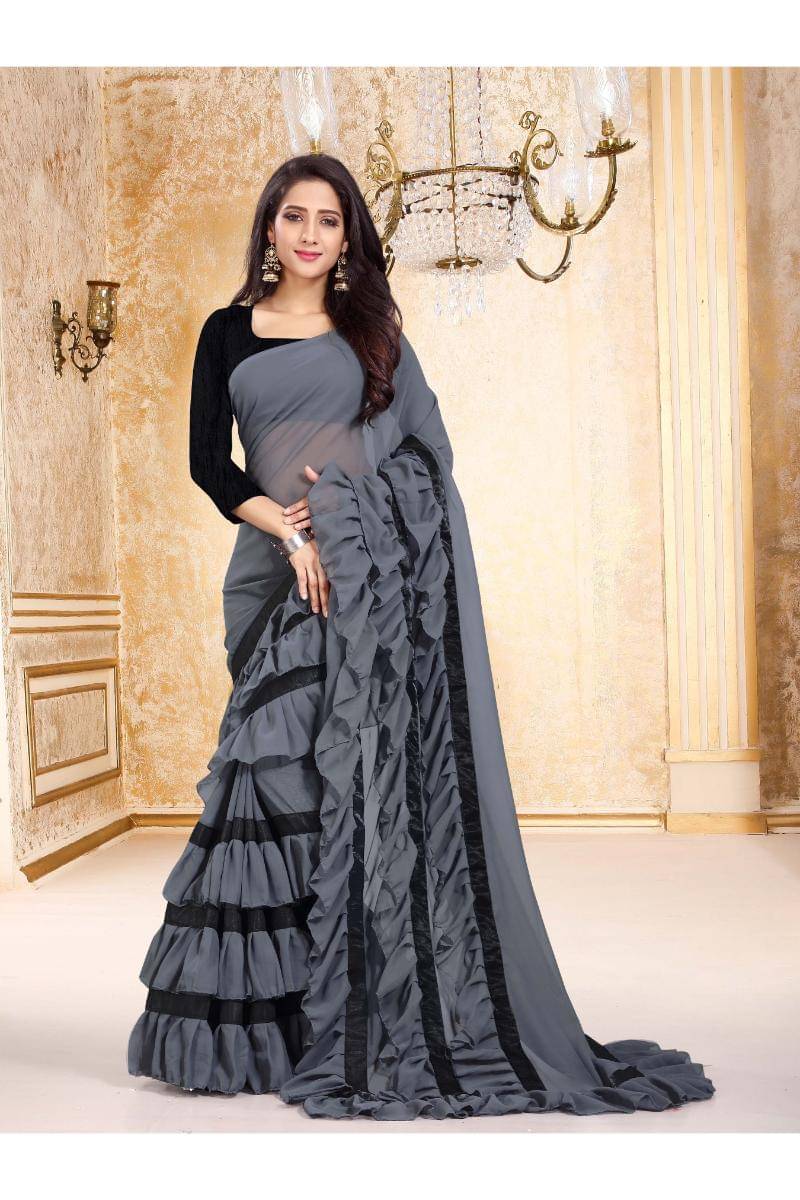     			F Fashion Georgette Woven Regular Saree With Unstitched Blouse Piece ( Grey )
