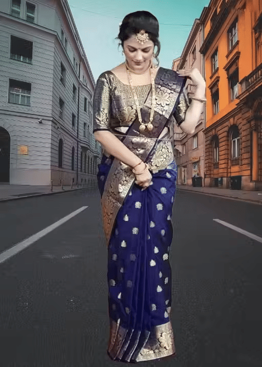     			F Fashion Silk Blend Printed Bandhani Sarees With Unstitched Blouse Piece ( Navy Blue )