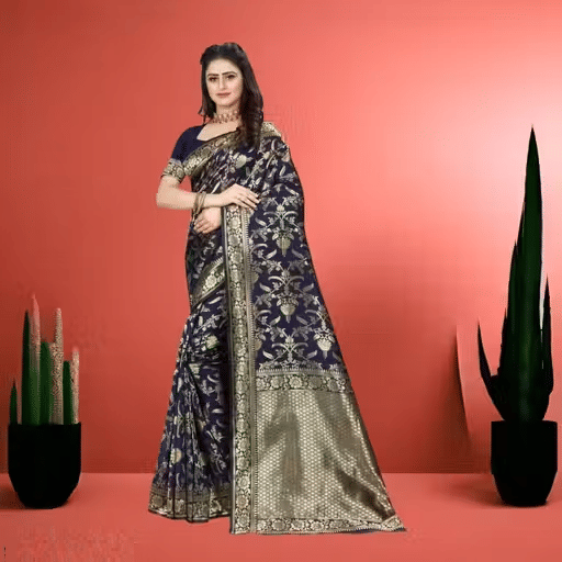     			F Fashion Silk Blend Printed Bandhani Sarees With Unstitched Blouse Piece ( Navy Blue )