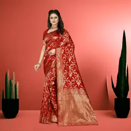     			F Fashion Silk Blend Printed Bandhani Sarees With Unstitched Blouse Piece ( Red )