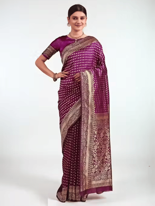     			F Fashion Silk Blend Printed Bandhani Sarees With Unstitched Blouse Piece ( Wine )