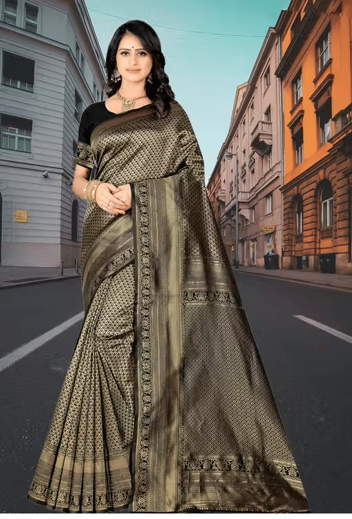     			F Fashion Silk Blend Printed Bandhani Sarees With Unstitched Blouse Piece ( Black )