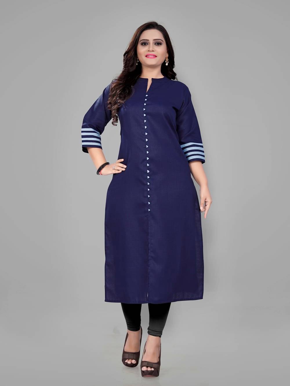    			Fabriza Women Cotton Blend Solid A-line Kurti ( Blue )