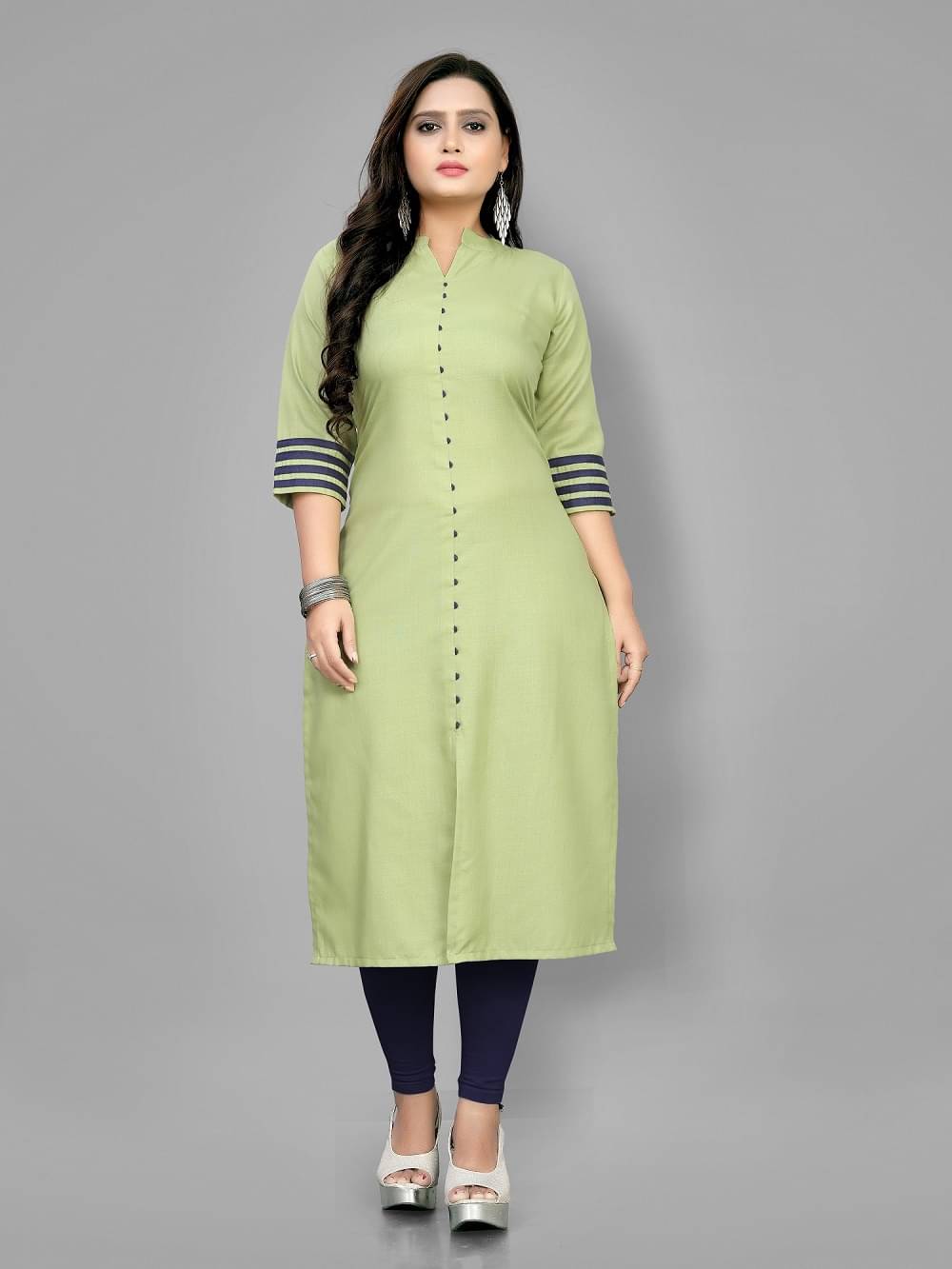     			Fabriza Women Cotton Blend Solid A-line Kurti ( Light Green )