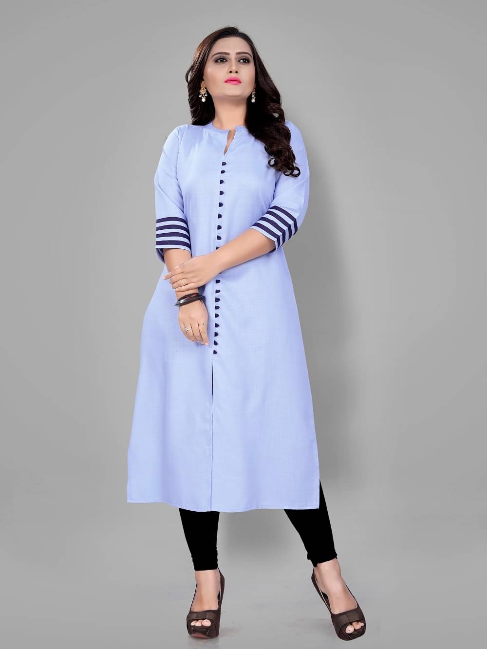 Fabriza Women Cotton Blend Solid A-line Kurti ( Light Blue ) Fabriza Women Cotton Blend Solid A-line Kurti ( Light Blue )