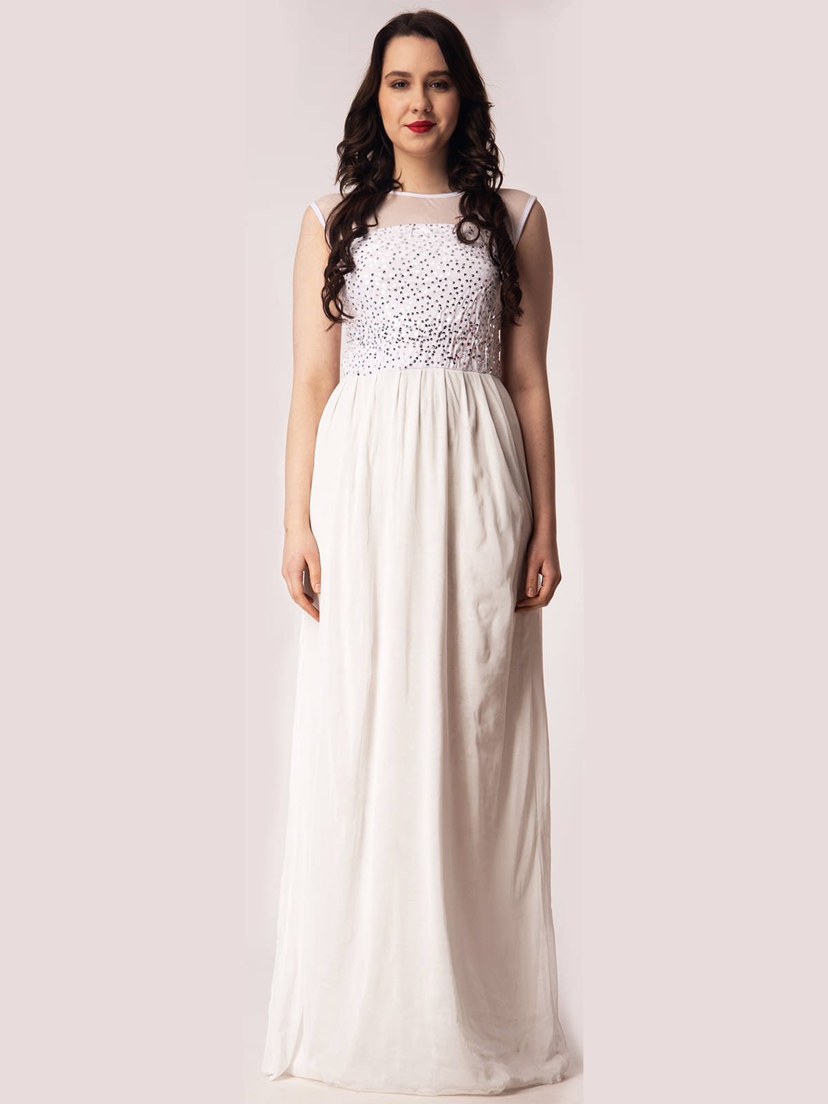     			Finian Women Net Self Design A-line Dress ( White )