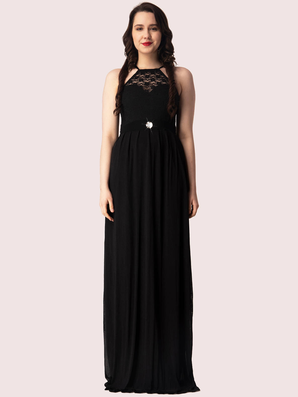     			Finian Women Net Self Design A-line Dress ( Black )