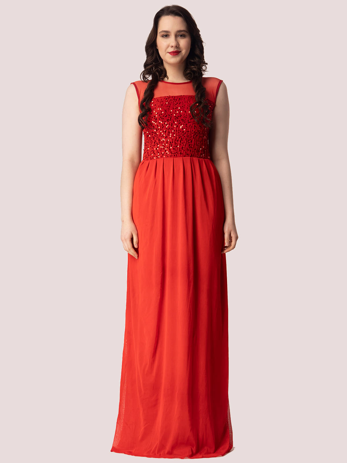     			Finian Women Net Self Design A-line Dress ( Red )