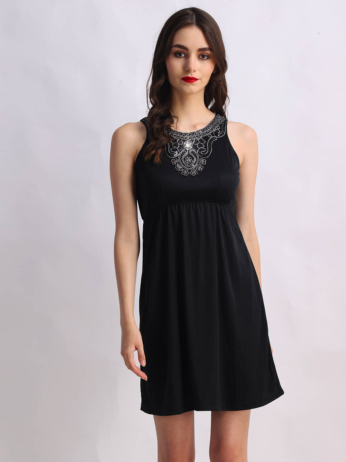 Finian Women Polyester Embellished Fit & Flare Dress ( Black ) Finian Women Polyester Embellished Fit & Flare Dress ( Black )