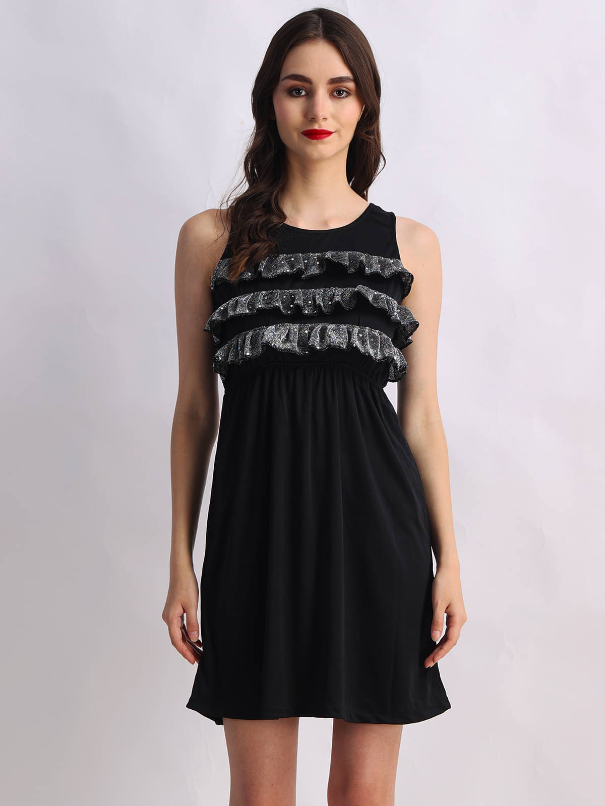     			Finian Women Polyester Solid Fit & Flare Dress ( Black )