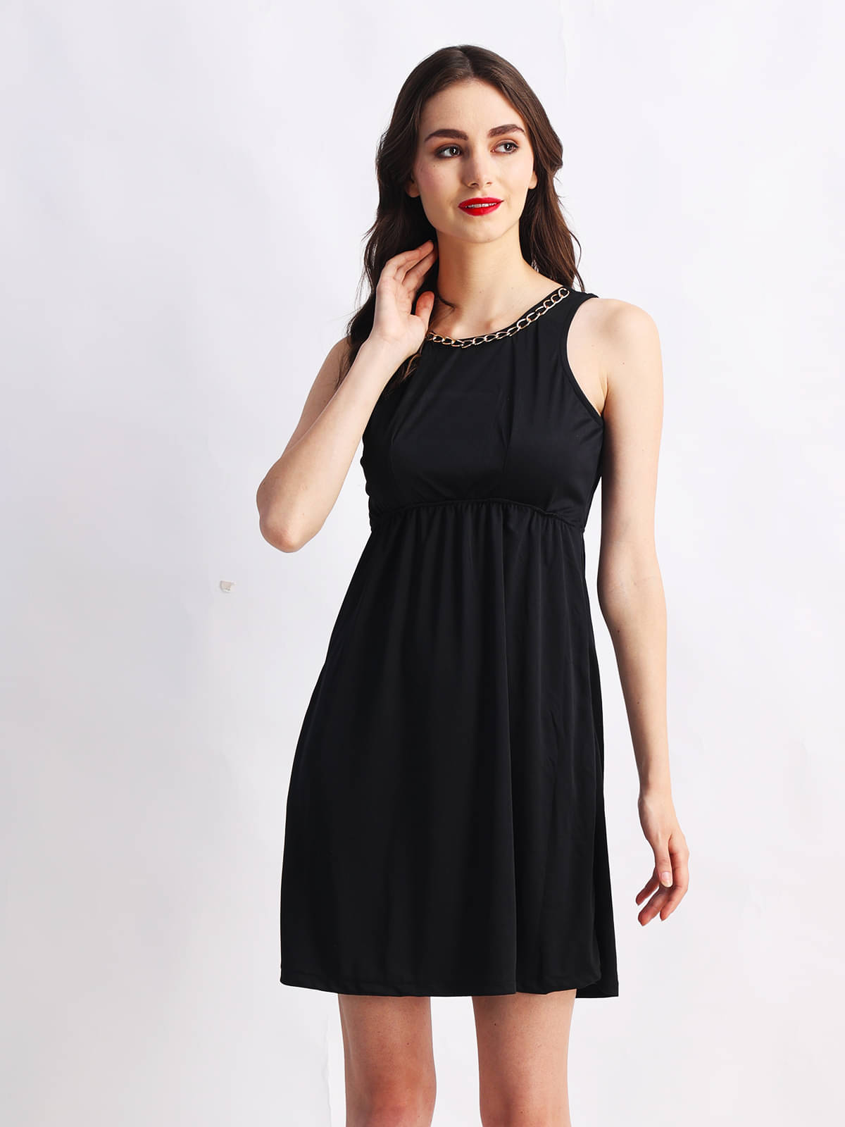     			Finian Women Polyester Solid Fit & Flare Dress ( Black )