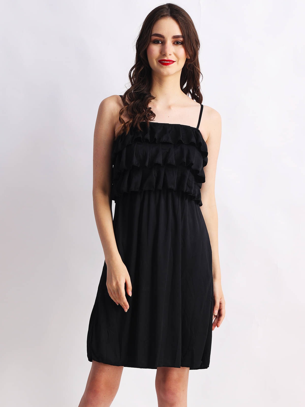     			Finian Women Polyester Solid Fit & Flare Dress ( Black )