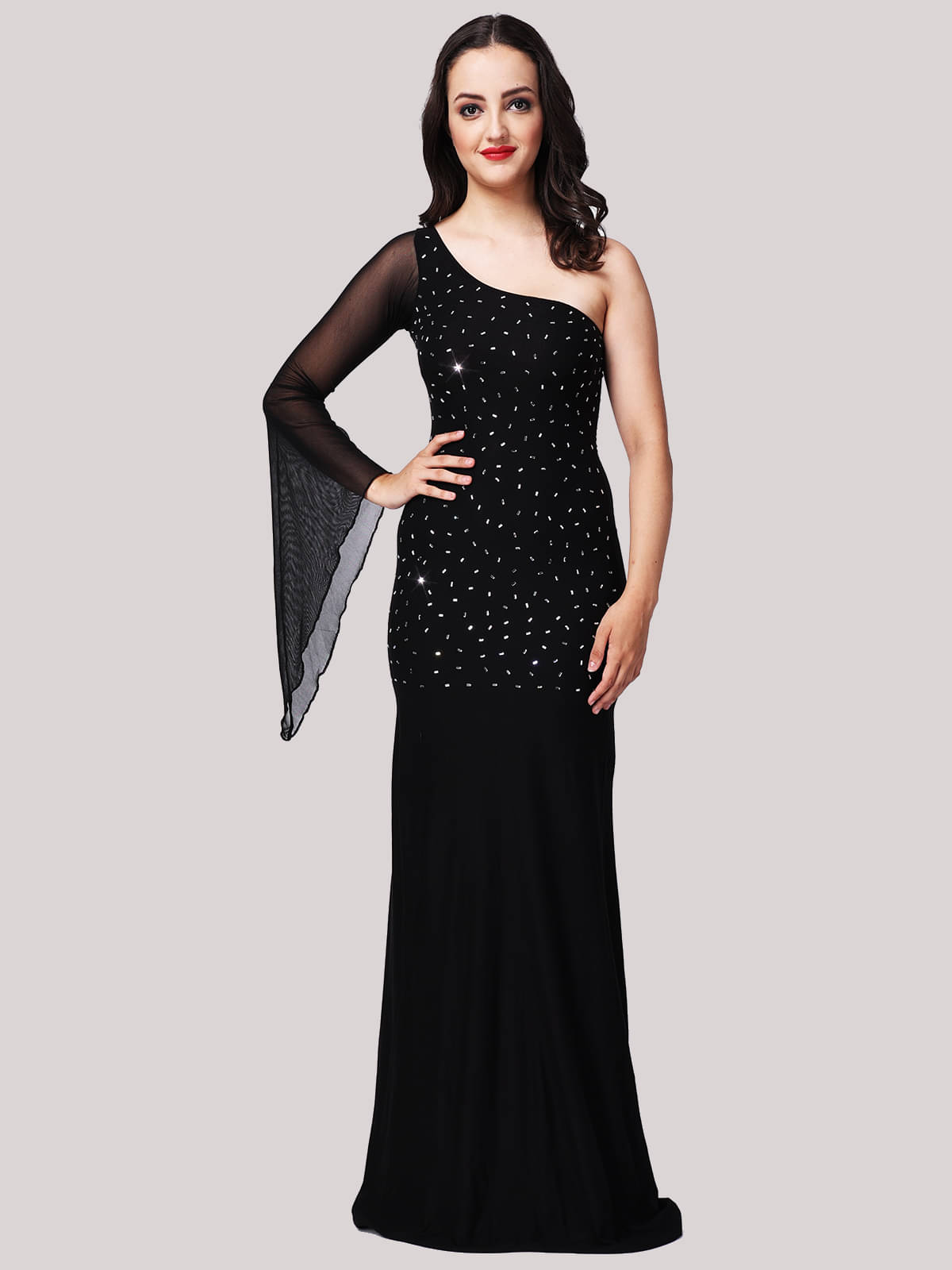     			Finian Women Viscose Embellished A-line Dress ( Black )