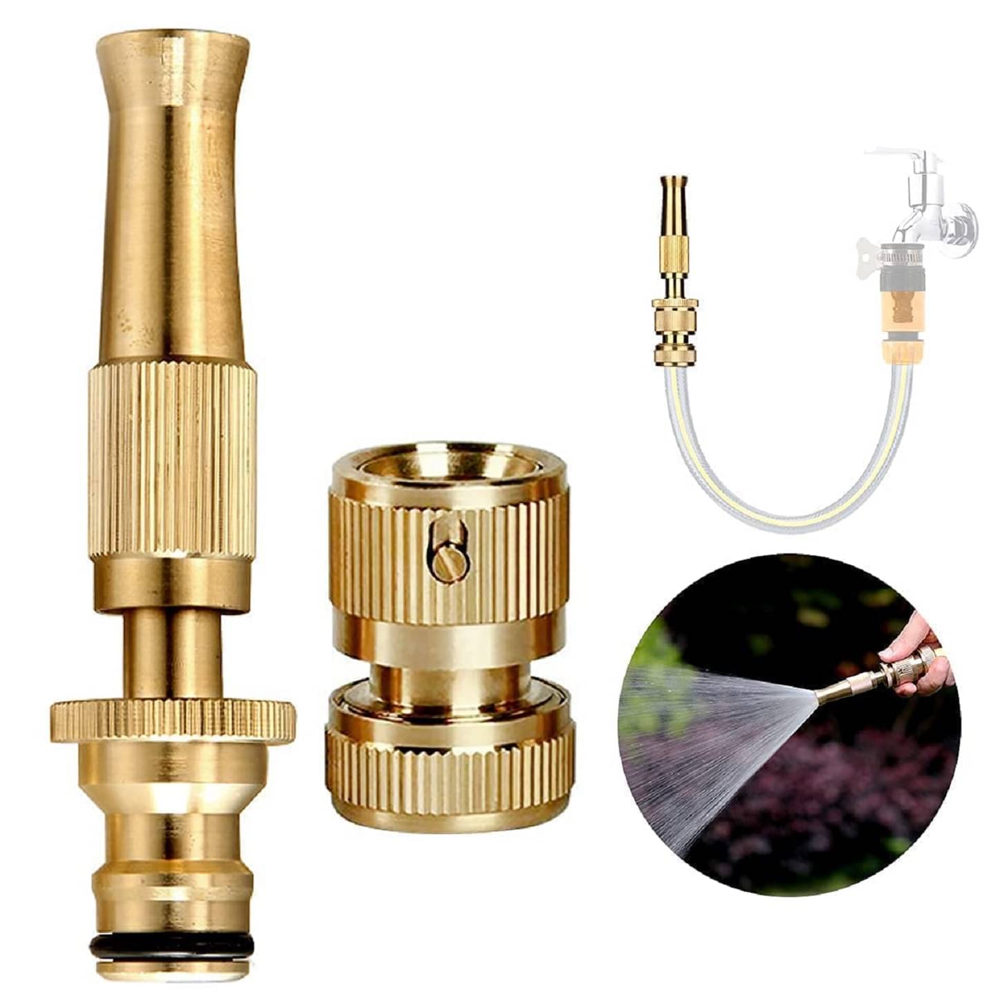     			Flaner BRASS Water Spray Nozzle for all Half inch hoses, Adjustable Water Jet Spray Gun, High Pressure, Wash Bike-Car-Pets, Garden