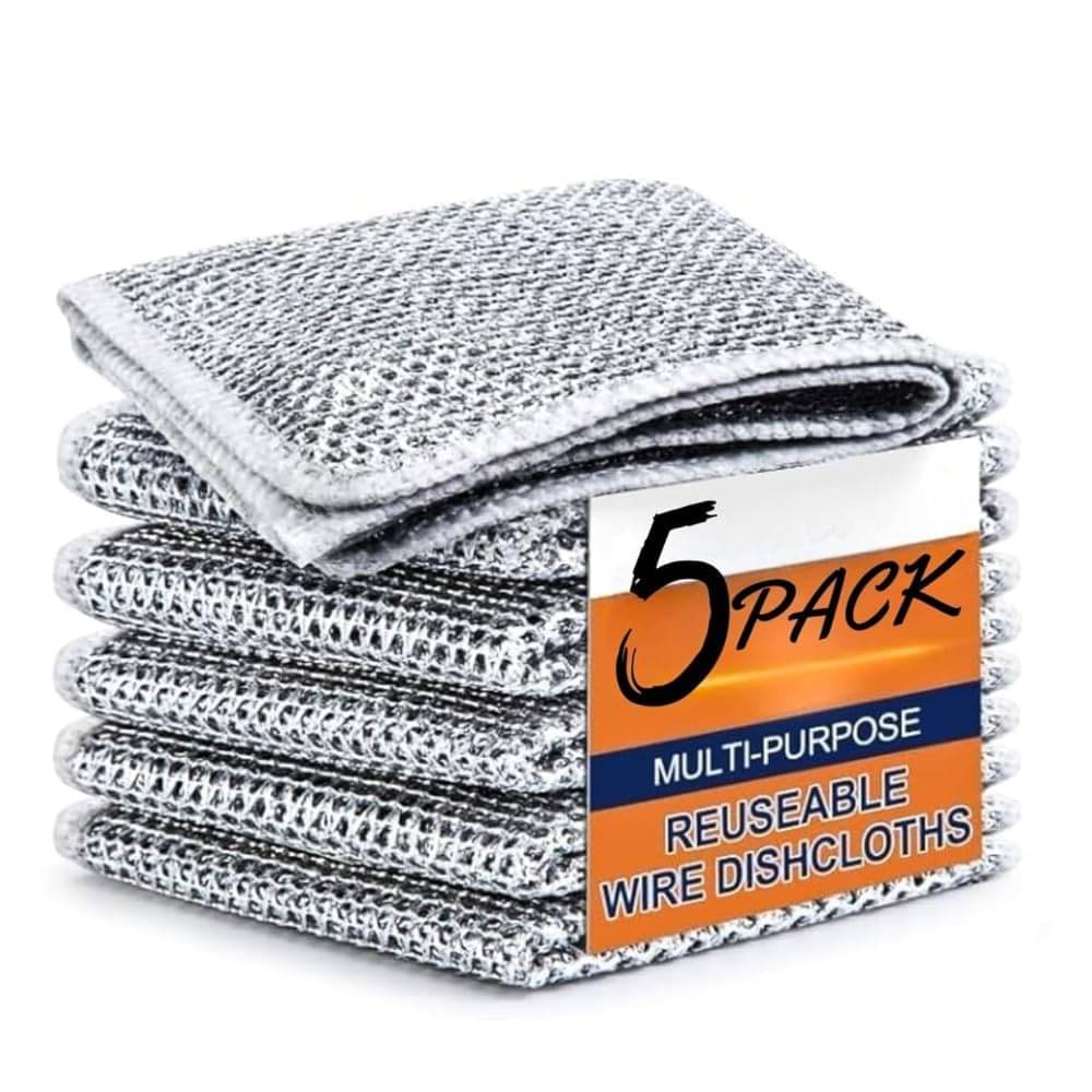     			Flaner Wire Dishwashing Rags for Wet and Dry Dishwash Bar Non Scratch Scrubbing Pads pack of 5