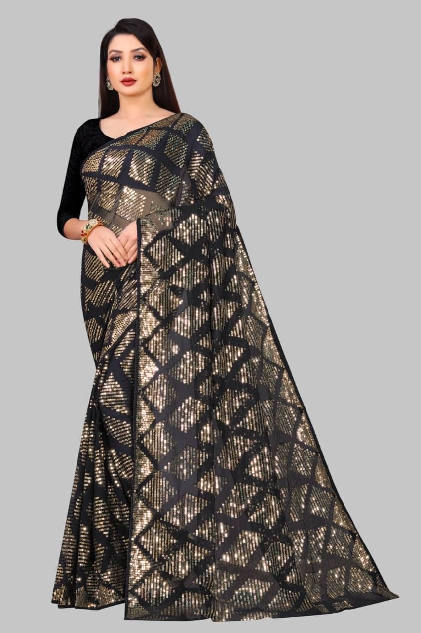     			JULEE Georgette Embroidered Regular Saree With Unstitched Blouse Piece ( Gold )