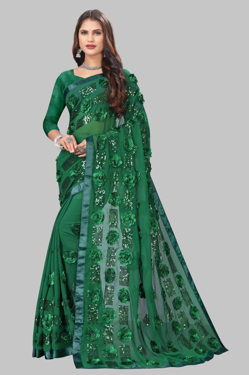     			JULEE Georgette Embroidered Regular Saree With Unstitched Blouse Piece ( Green )