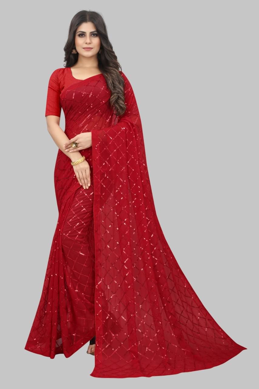 JULEE Georgette Embroidered Regular Saree With Unstitched Blouse Piece ( Red ) JULEE Georgette Embroidered Regular Saree With Unstitched Blouse Piece ( Red )