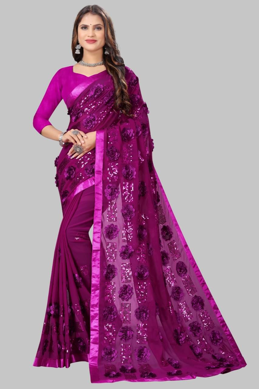 JULEE Georgette Embroidered Regular Saree With Unstitched Blouse Piece ( Purple ) JULEE Georgette Embroidered Regular Saree With Unstitched Blouse Piece ( Purple )