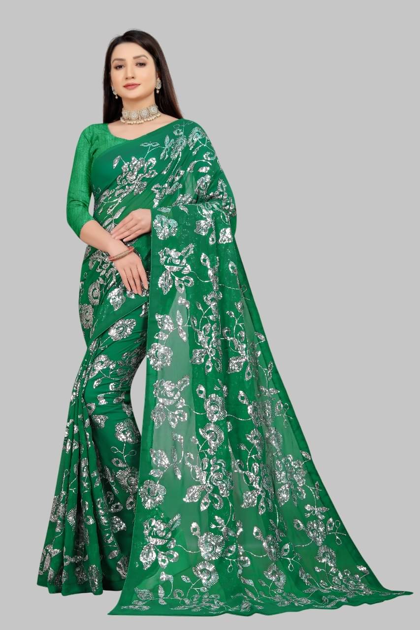     			JULEE Georgette Embroidered Regular Saree With Unstitched Blouse Piece ( Green )