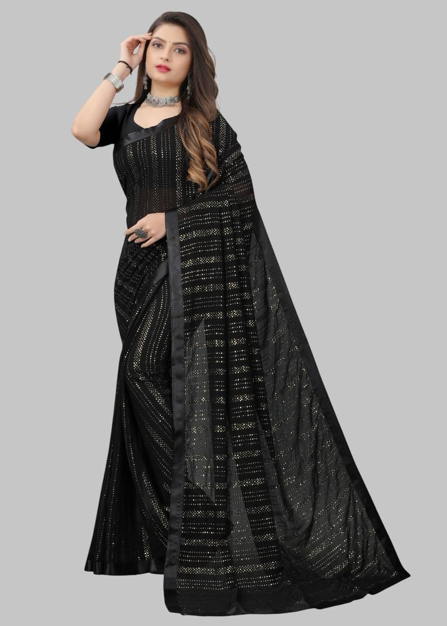     			JULEE Georgette Embroidered Regular Saree With Unstitched Blouse Piece ( Black )