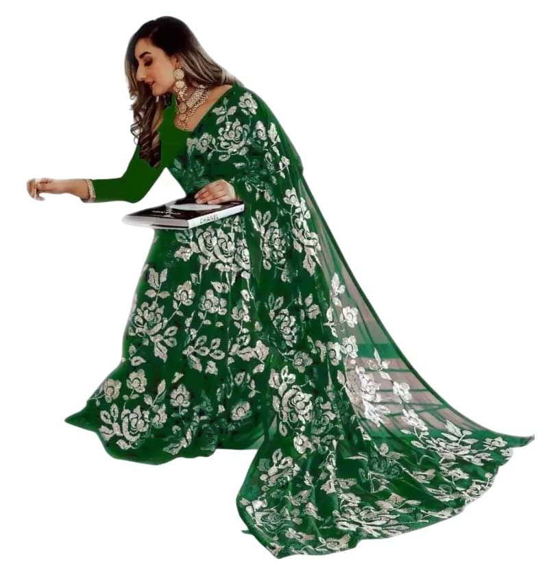     			JULEE Georgette Embroidered Regular Saree With Unstitched Blouse Piece ( Green )