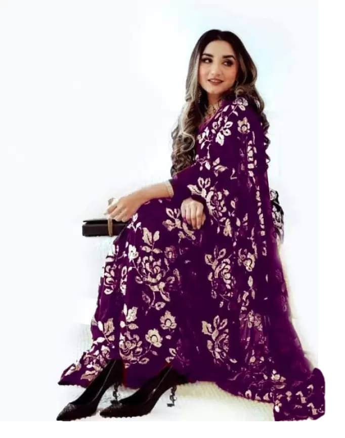     			JULEE Georgette Embroidered Regular Saree With Unstitched Blouse Piece ( Purple )