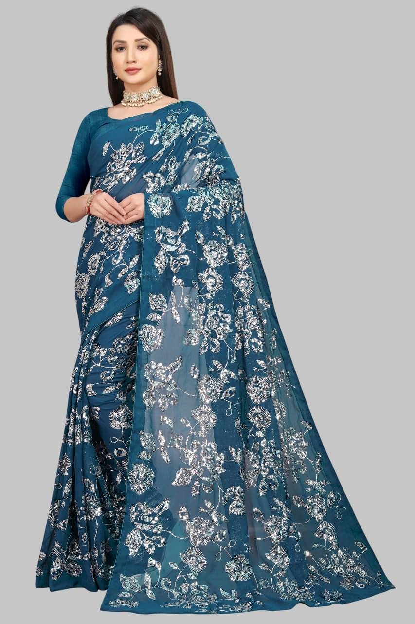     			JULEE Georgette Embroidered Regular Saree With Unstitched Blouse Piece ( Multicolor 3 )