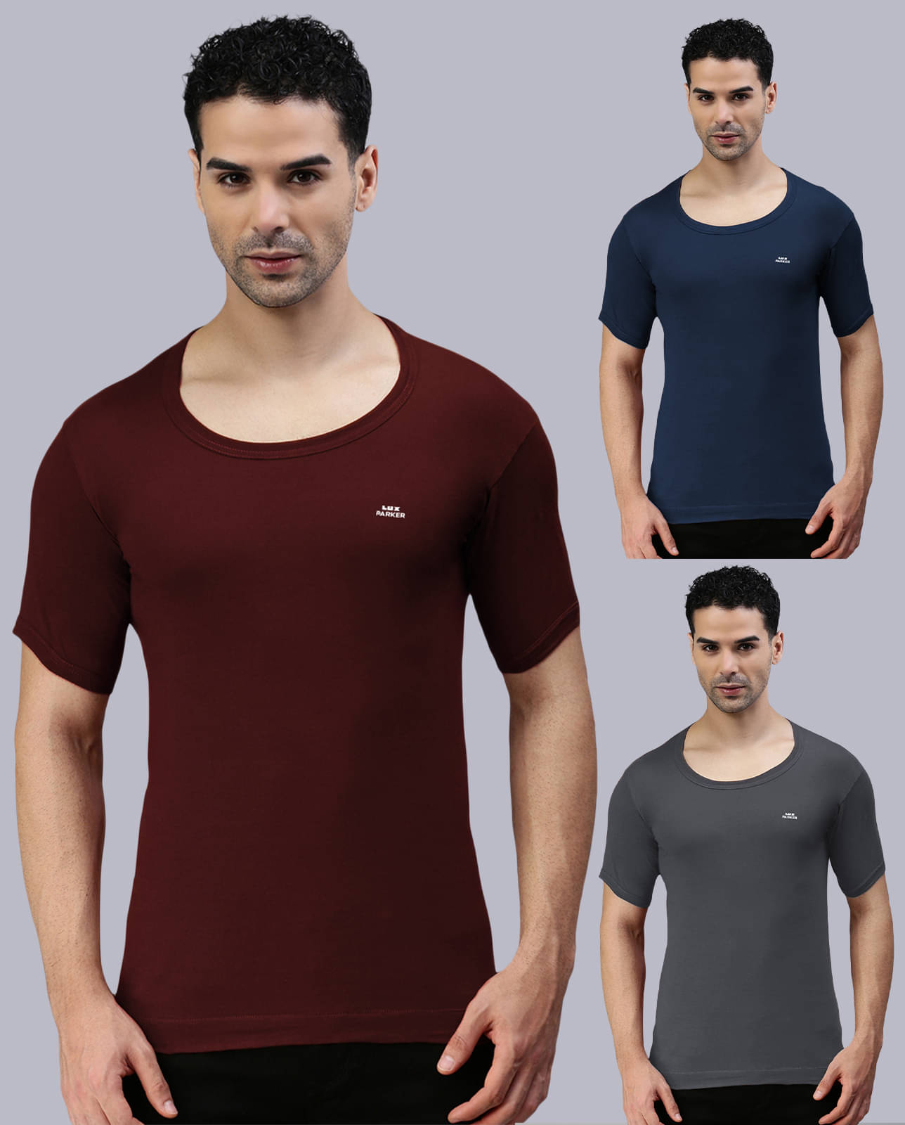 LUX PARKER Pack of 3 Cotton Basic Vest For Men ( Multi ) LUX PARKER Pack of 3 Cotton Basic Vest For Men ( Multi )