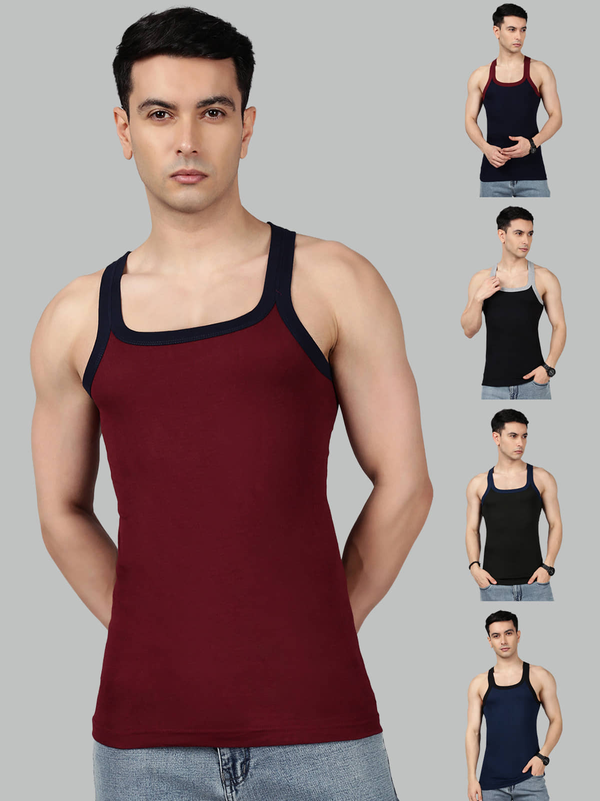 LUX PARKER Pack of 5 Cotton Basic Vest For Men ( Multicolor ) - Nightwear & Loungewear | Buy online on ZillyBuy