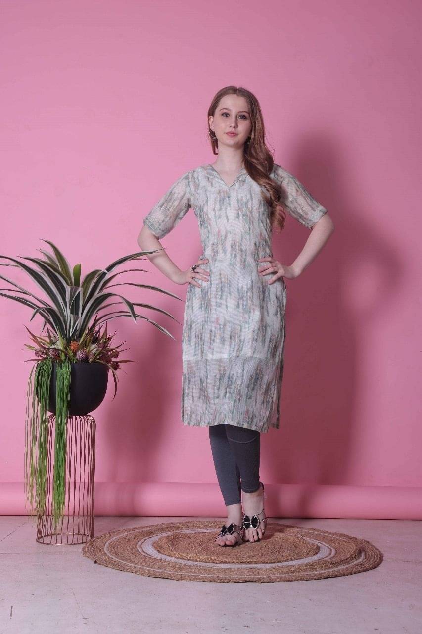    			LUXELOOM Women Organza Printed Straight Kurti ( White )