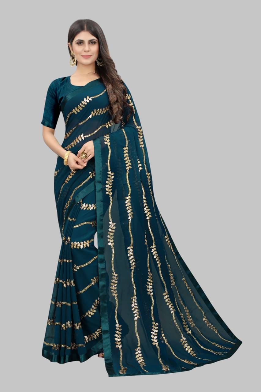 Lady Shopi Georgette Embroidered Regular Saree With Unstitched Blouse Piece ( Rama ) Lady Shopi Georgette Embroidered Regular Saree With Unstitched Blouse Piece ( Rama )