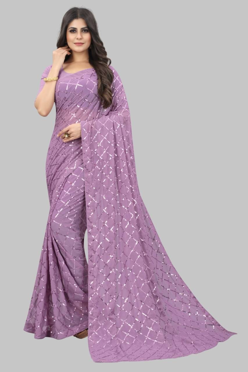 Lady Shopi Georgette Embroidered Regular Saree With Unstitched Blouse Piece ( Mauve )     			Lady Shopi Georgette Embroidered Regular Saree With Unstitched Blouse Piece ( Mauve )