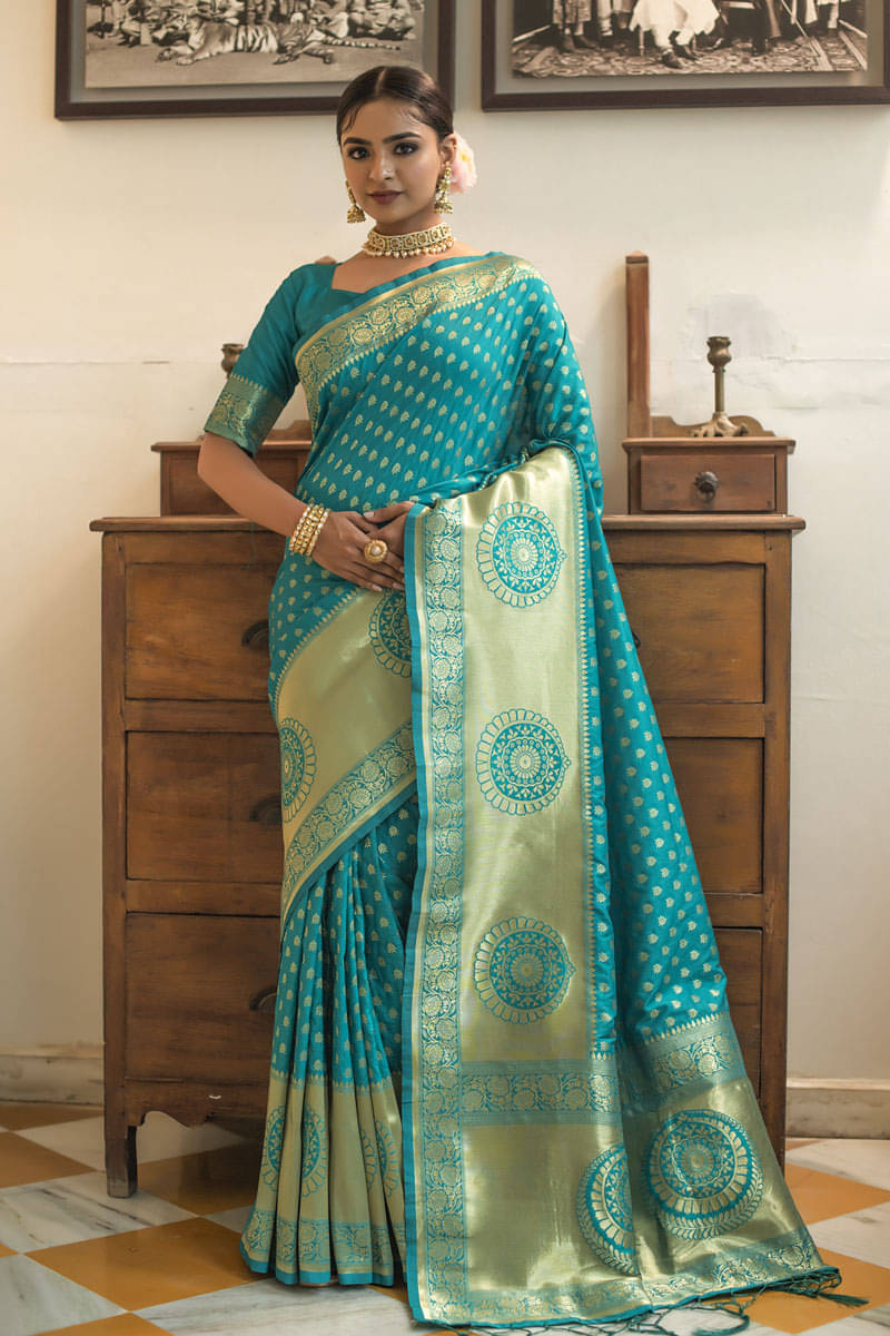 Lilots Silk Blend Woven Regular Saree With Unstitched Blouse Piece ( Rama ) Lilots Silk Blend Woven Regular Saree With Unstitched Blouse Piece ( Rama )