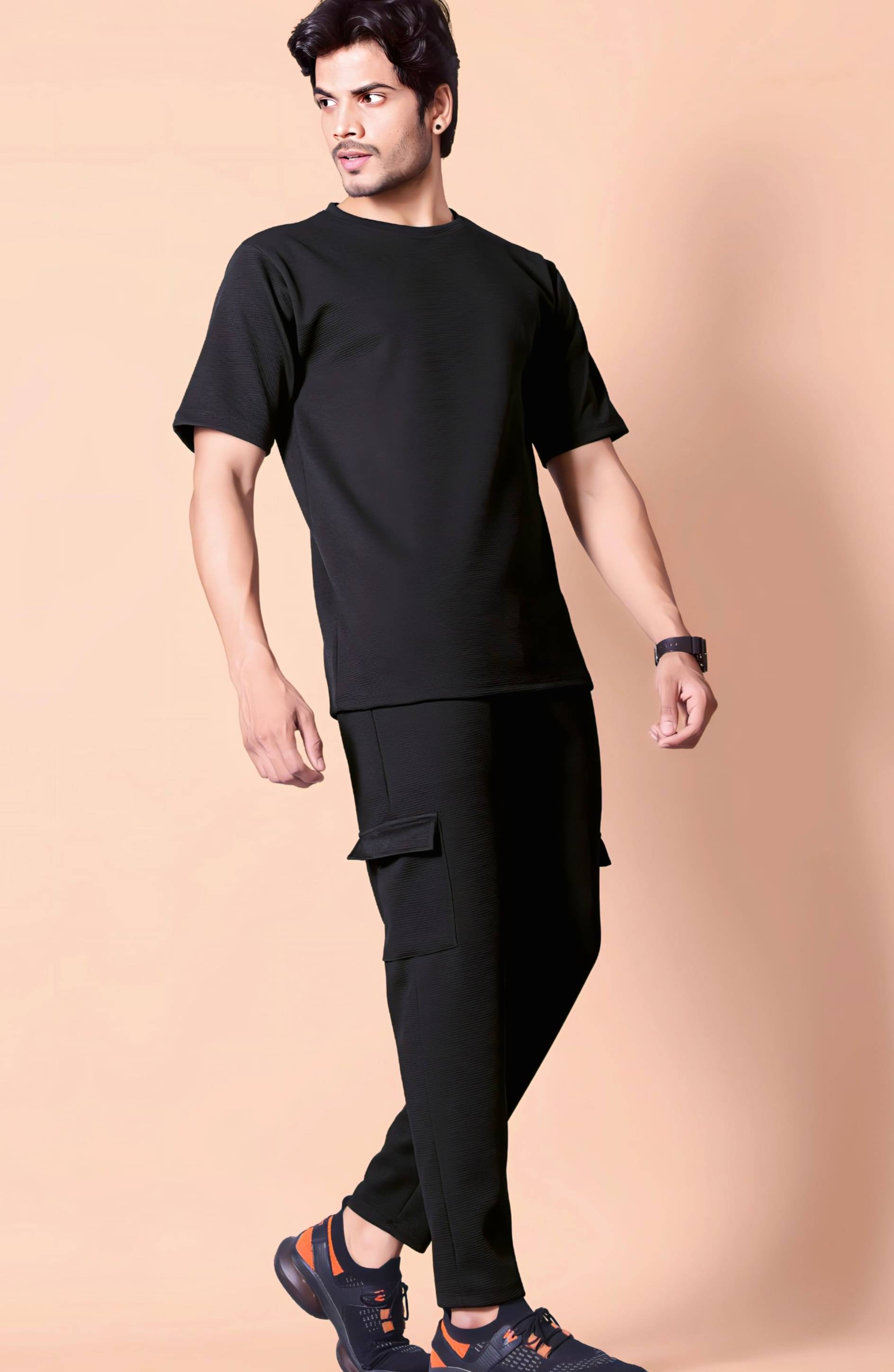     			MAAN Men's T-shirt With Joggers Co-Ords Set ( Pack of 1 , Black )