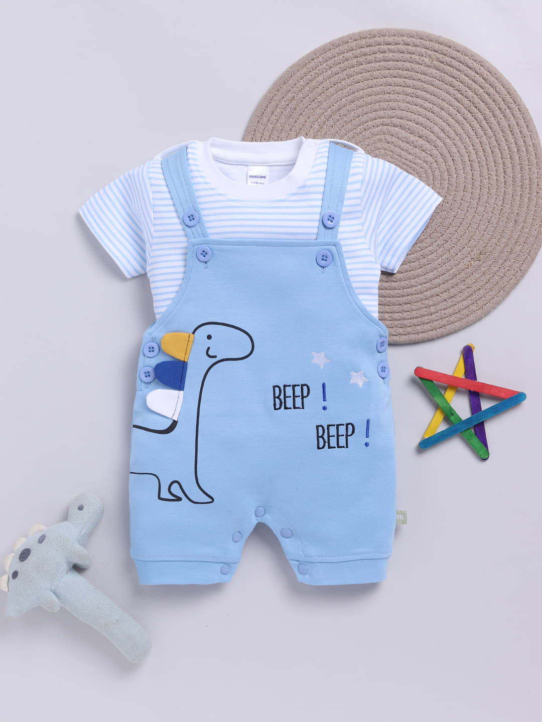     			Mom's Love Pack of 1 Baby Boys Cotton Rompers ( Blue )